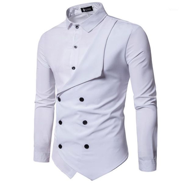 

new brand 2021 men shirt double breasted dress long sleeve slim fit business casual male hawaiian blouses1, White;black