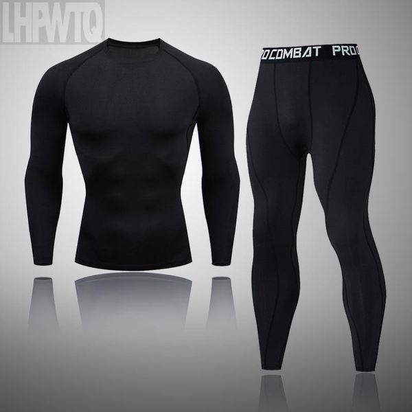 

men's compression sportswear sports thermal underwear jogging suit rash guard running suit gym clothing fitness tights, Black;blue