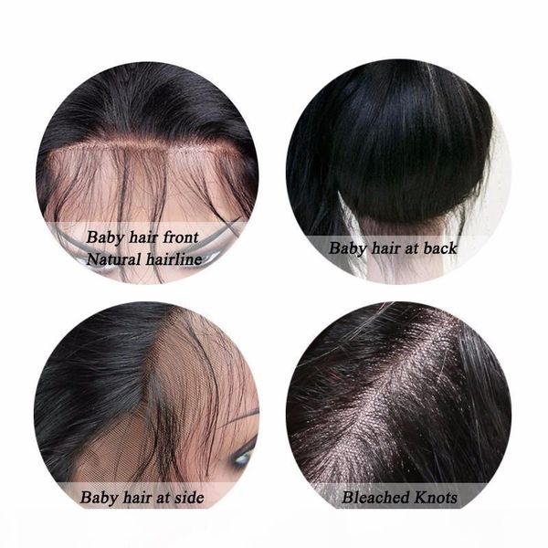 

full lace brazilian virgin human hair wigs for black women brazilian loose wave pre plucked lace front wig bleached knots with baby hair, Black;brown