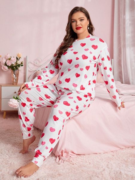 

plus heart print pj set b16h#, Black;white
