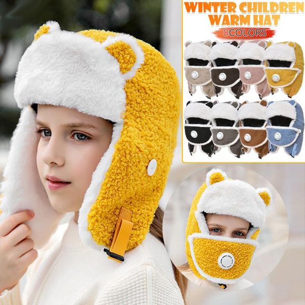 

hats, scarves & gloves sets children cute windproof warm hat ear protection face winter kids cap 2021 christmas gift, Blue;gray