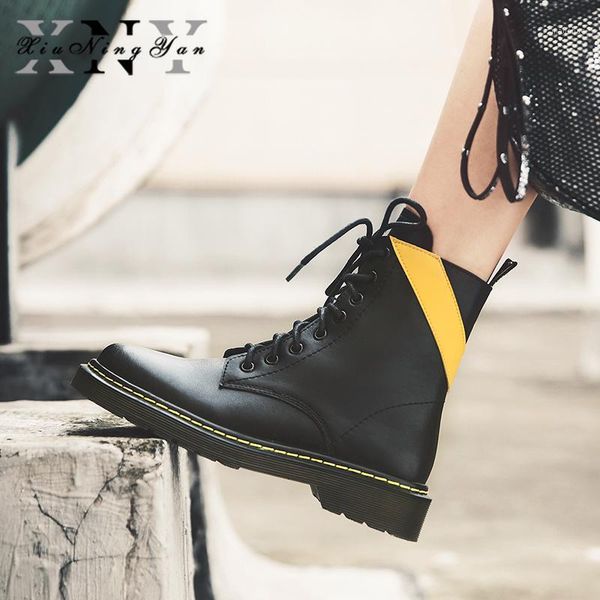 

boots xiuningyan genuine leather women's round toe classic footwear female ankle low heels shoes woman 20211, Black