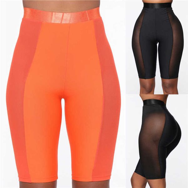 

new biker high waist mesh sheer patchwork slim ny shorts women gym jogger stretchy fitness short trousers, White;black