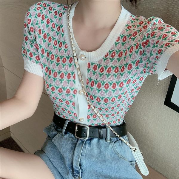 

women o neck knitted short sleeve cropped thin slim sweaters cardigans lady flower cardigan short crop for female, White;black
