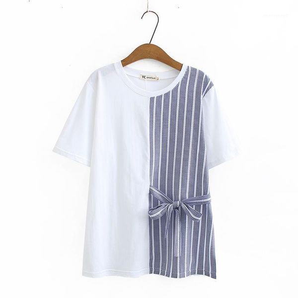 

women's t-shirt plus size striped patchwork cotton women loose tshirts 2021 summer causl ladies o neck t shirts female t-shirts1, White