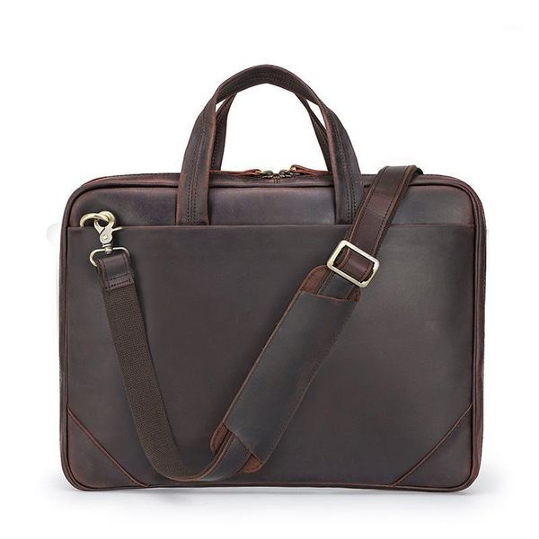 

men's briefcase genuine leather man travel vintage casual business 15" laphand briefcase bag male shoulder bags1