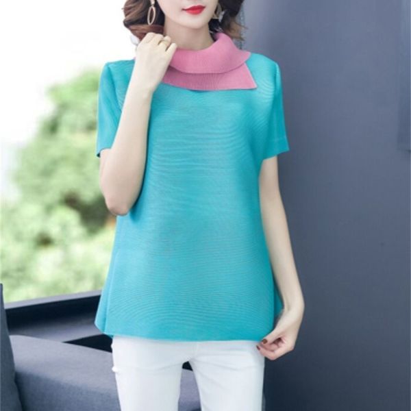 

contrast cut-off shirt korean lapel female blouse and women's blouses zkq9, White