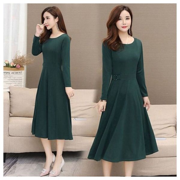 

hnpxo твердого женского размера средней длиной мама большой похудение цвет длина до колена с длинным рукавом осенью формального dressdress т, Black;gray