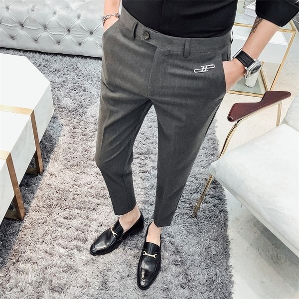 

man slim suit pants casual business trousers fashion men formal wedding dress pants street wear male clothing black gray 201106