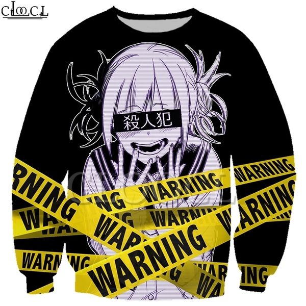 

drop shipping anime girl toga himiko my hero academia sweatshirt men women 3d print warning casual couple pullovers 201020, Black