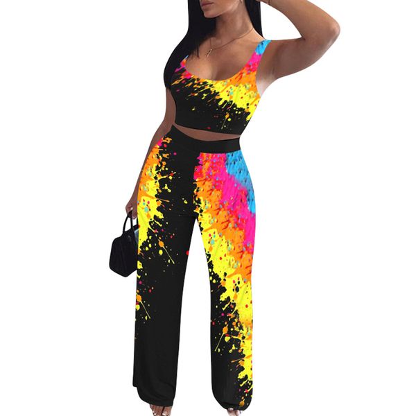 

женщины crop top sports sets gradient scoop шеи короткие tshit широкие брюки ноги дамы сексуальные две части брюки, White