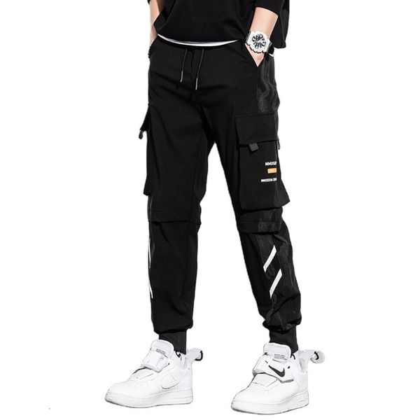 

autumn and winter overalls men's banded feet show thin high waist loose casual fashion brand handsome student korean version thickened, Black
