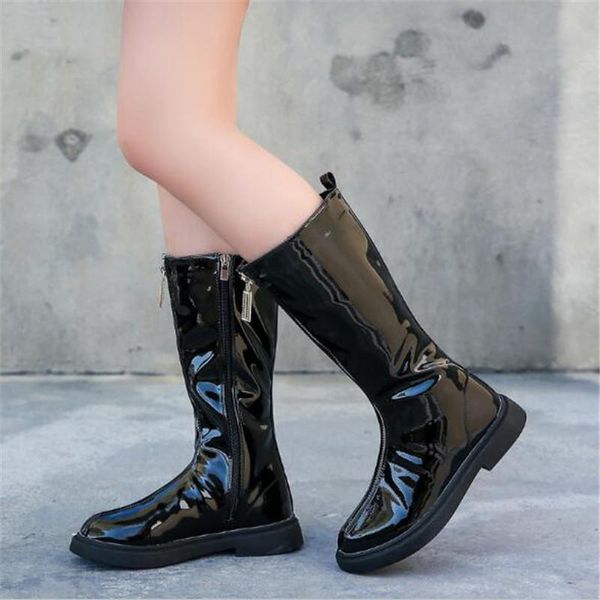 

новые дети black knight boots девушки performance high boots princess лакированной кожи младенца теплая с плюшевые малышей обувь 03 jllrfa l