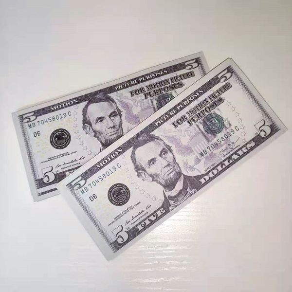 

5 usd wholesale faux billets realistic us dollars prop paper money counterfeit notes collections 100pcs/pack