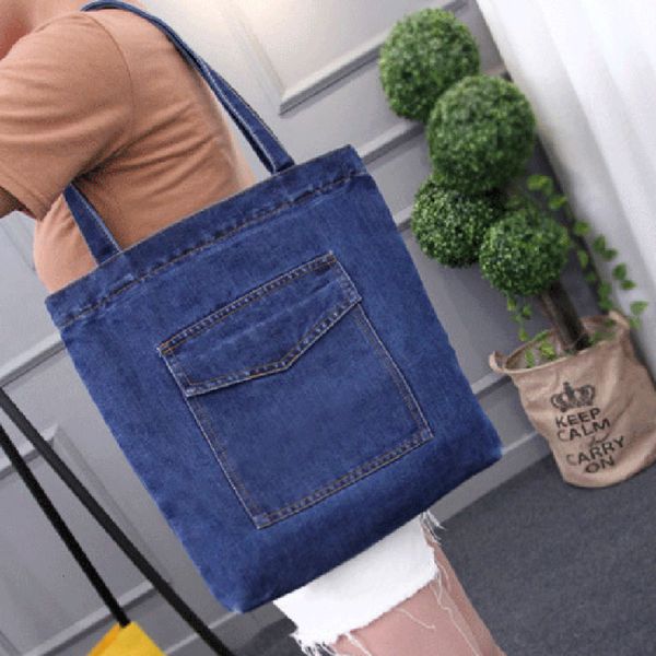 

2020 new large capacity women bags wild casual handbag street canvas denim shoulder solid color zipper shopping bag