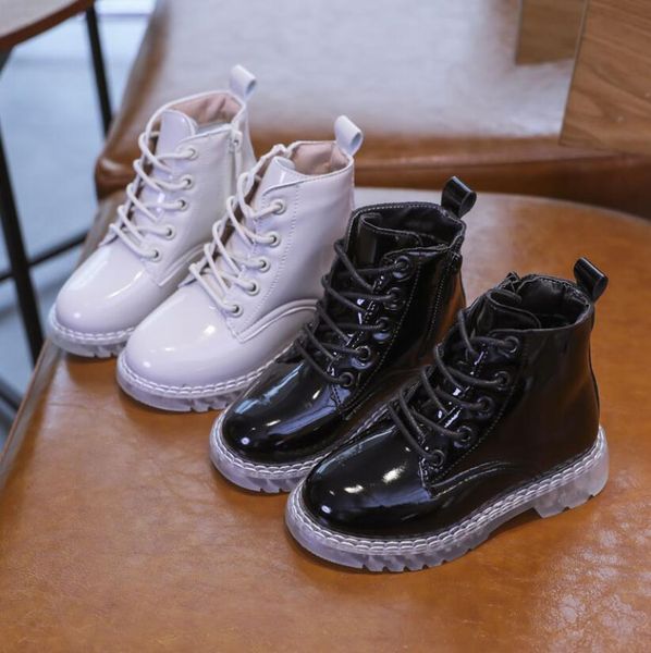 

children new patent autumn kids leather motorcycle baby girls fashion ankle boots black brand shoes soft casual boot, Black;red