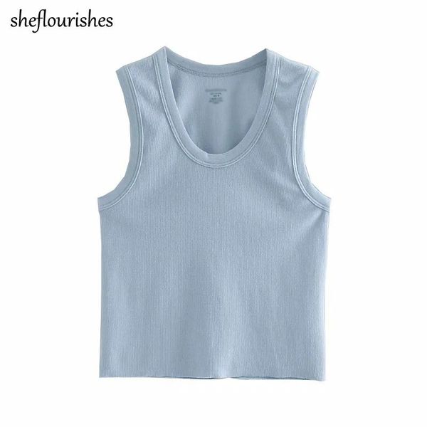 

women's tanks & camis vintage tank women summer 2021 sleeveless crop u neck knit casual white cropped blue basic ribbed