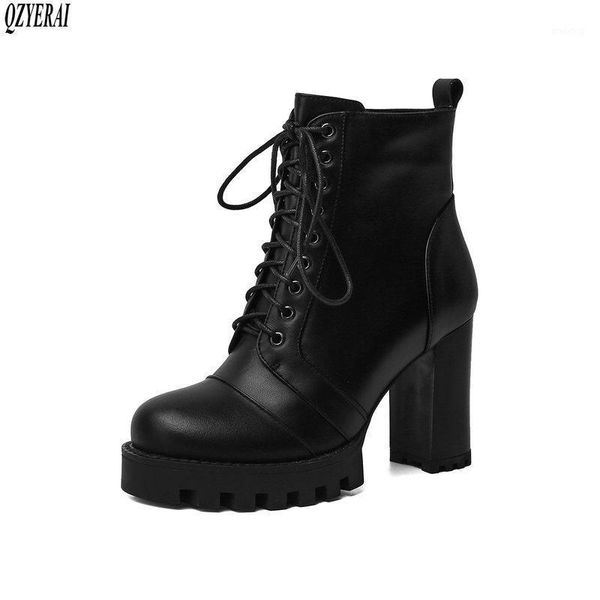 

boots genuine leather women female lace-up 9cm high heels black white fashion autumn winter shoes size 34-421