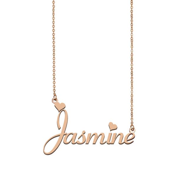 Ciondolo con collane con nome Jasmine Personalizzato personalizzato per donne ragazze bambini migliori amiche Regali per la mamma Gioielli in acciaio inossidabile placcato oro 18k