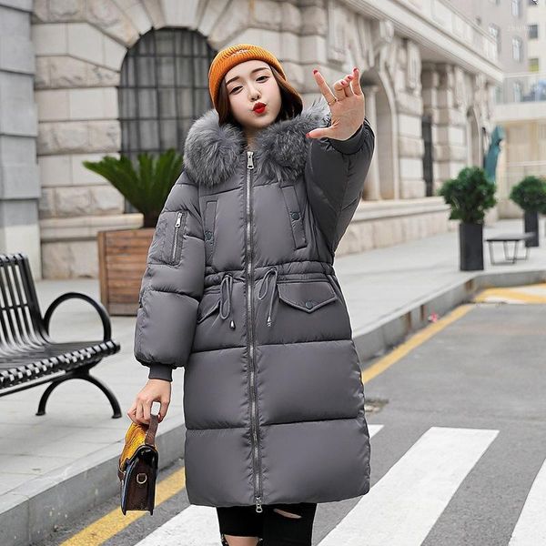

2019 women winter jacket fur collar cotton padded warm thicken ladies coat plus size 3xl long coats parka womens jackets1, Black