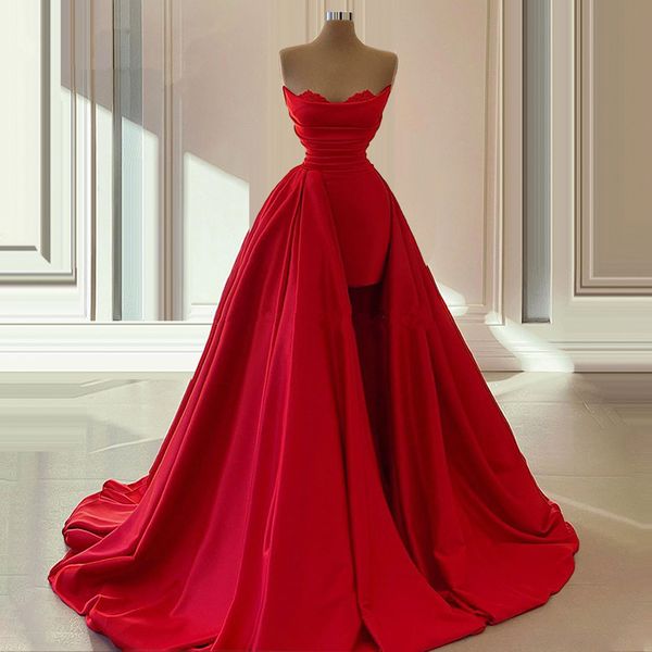 

elegant dubai formal evening dresses long robe de soiree african turkish red prom dress women party gowns strapless 2021 arabic, Black;red