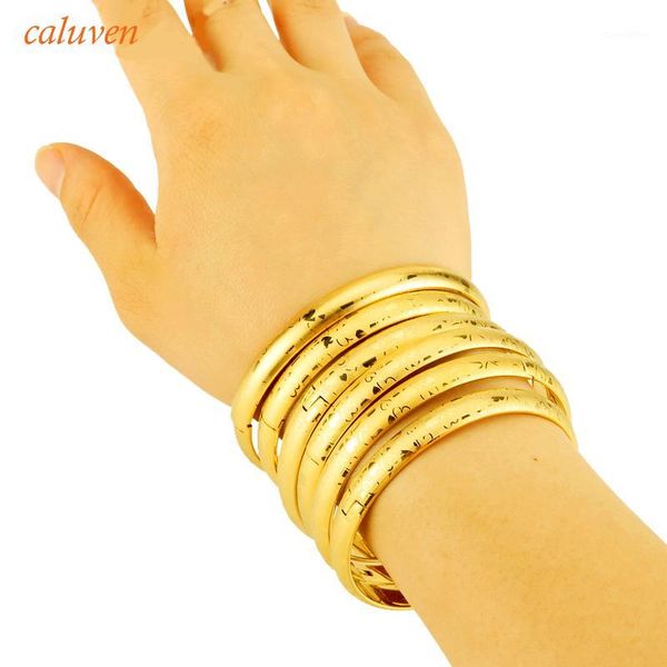 

love 6pcs/lot 8mm dubai bangles new open size laser gold color bangles for women ethiopian & bracelets girls gift1, Black