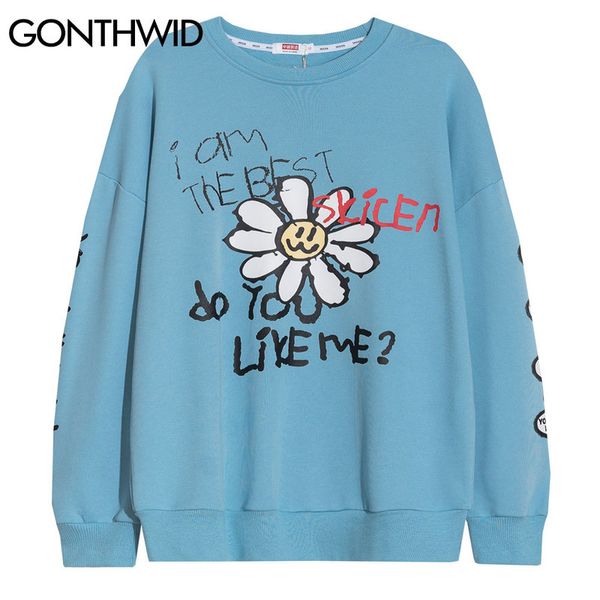 

graffiti funny daisy you like me print sweatshirts hoodies casual pullover streetwear mens hip hop harajuku, Black