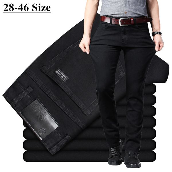 

mens classic black jeans elastic slim fit denim jean trousers male plus size 40 42 44 46 business casual pants brand