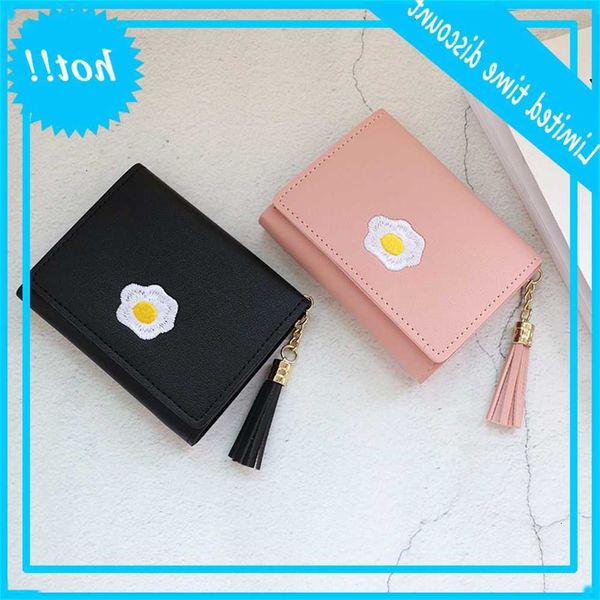 

1.p.c. women cartoon wallets leather baked eggs cute lady fashion short portfolios