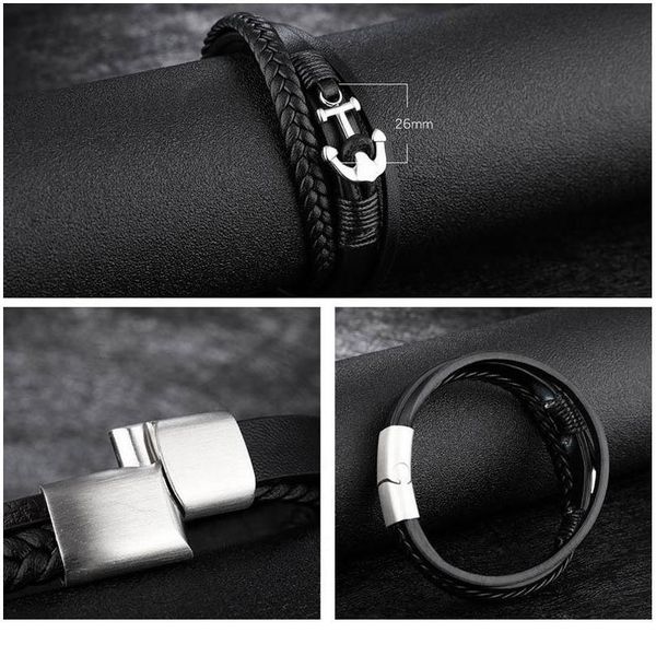 

men anchors multi layer pu leather braided bracelet men qyltpa