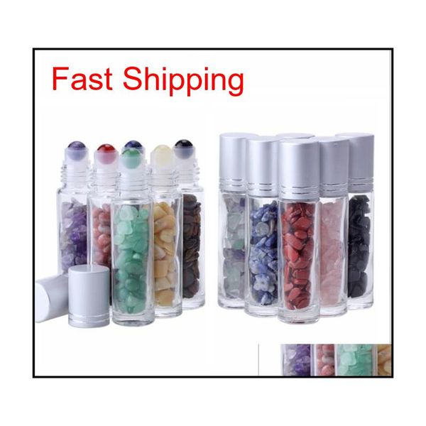 

essential oil diffuser 10ml clear glass roll on perfume bottles with crushed natural crystal quartz stone,crystal roller qyliyp sweet07