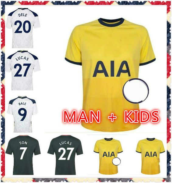 

20 21 kane son bergwijn soccer jerseys 2020 2021 lucas dele football kit shirt bale ndombele men kids sets boy socks, Black;yellow