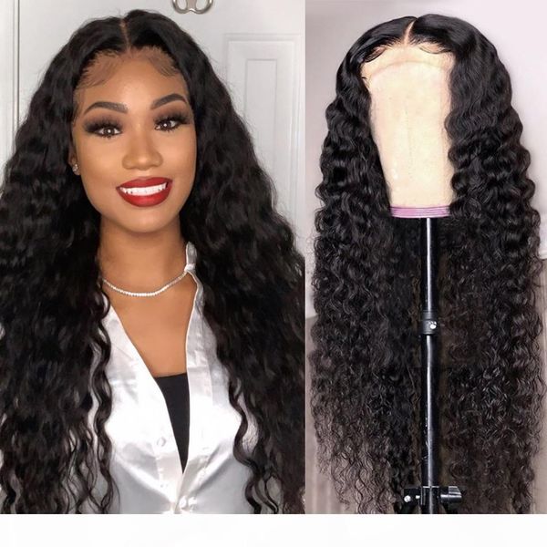 

deep wave lace front human hair wigs plucked hairline with baby hair peruvian water curly wig lace closure wig wet and wavy wig, Black;brown