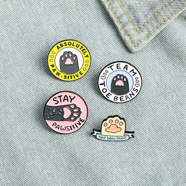 

stay positive enamel pin custom cat kitten paws brooches badge bag shirt lapel pin buckle cartoon animal jewelry gift friends, Blue