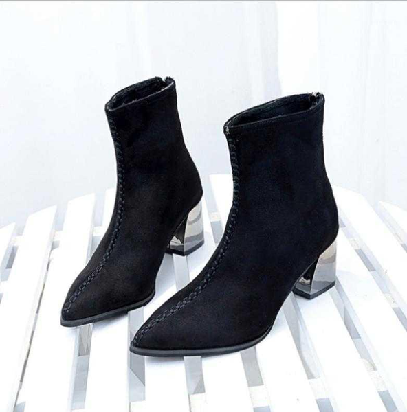 

high heel boots women winter boots warm high heels shoes square heel women ladies ankle1, Black