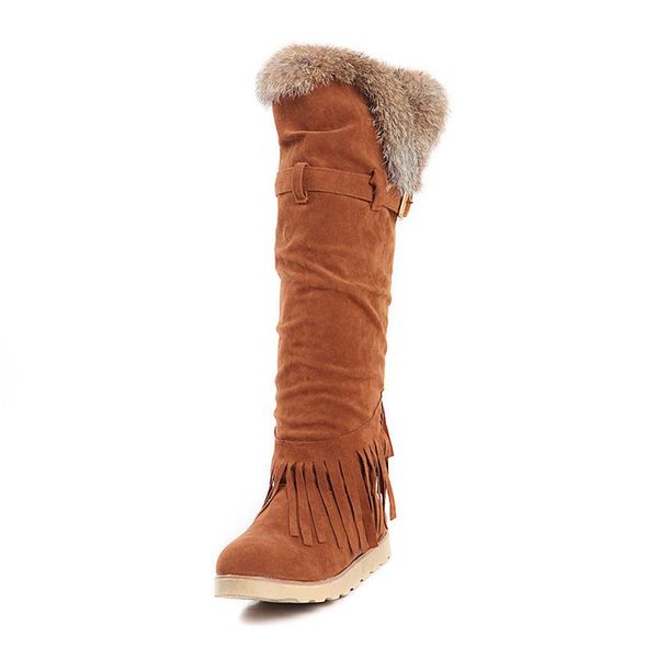 

kncokar 2020high boots in winter flat tassel hair warm snow boots fashion, Black