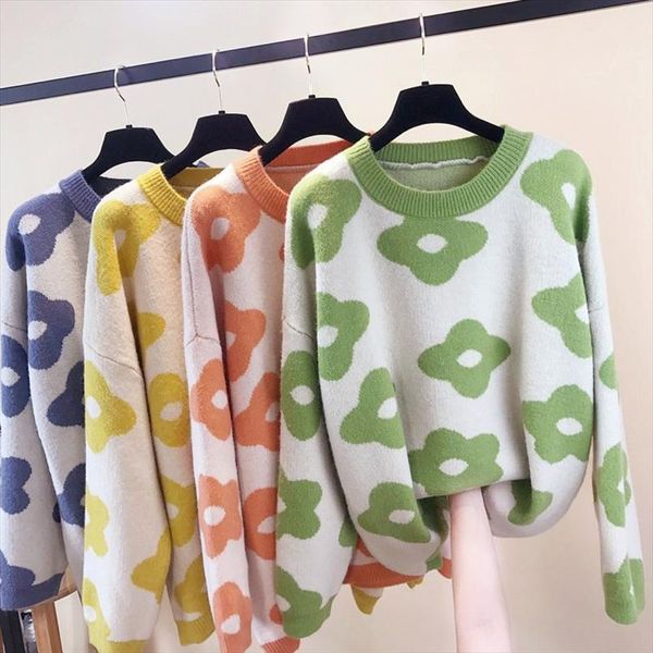 

sweaters women printed leopard pink sweet new knitted warm chic womens pullover all match casual soft daily ulzzang, White;black