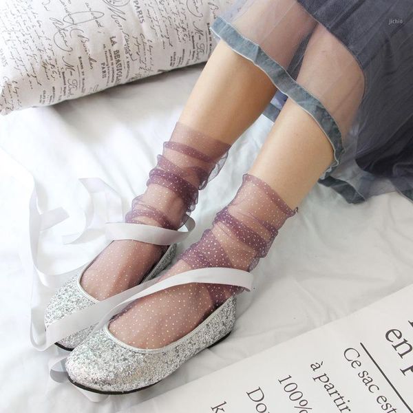 

long tulle socks women korean transparent mesh socks female thin funny dress sock streetwear calcetines mujer1, Black;white