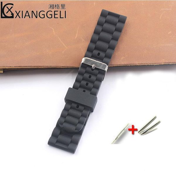 

watch accessories 16mm20mm24mm silicone watch with flat straight mouth pin buckle for men's casual fashion sports brand strap1, Black;brown