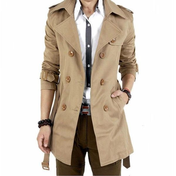 

men's windbreaker jacket vintage black khaki spring autumn smart business coat male double breasted classic long coat men, Tan;black