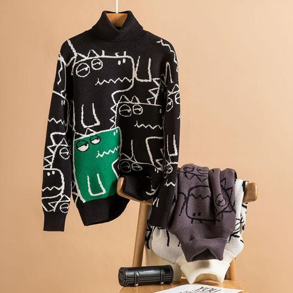

men's sweaters jiayan turtleneck pullover sweater loose 2021 brand autumn and winter thicken korean knitted wool, White;black