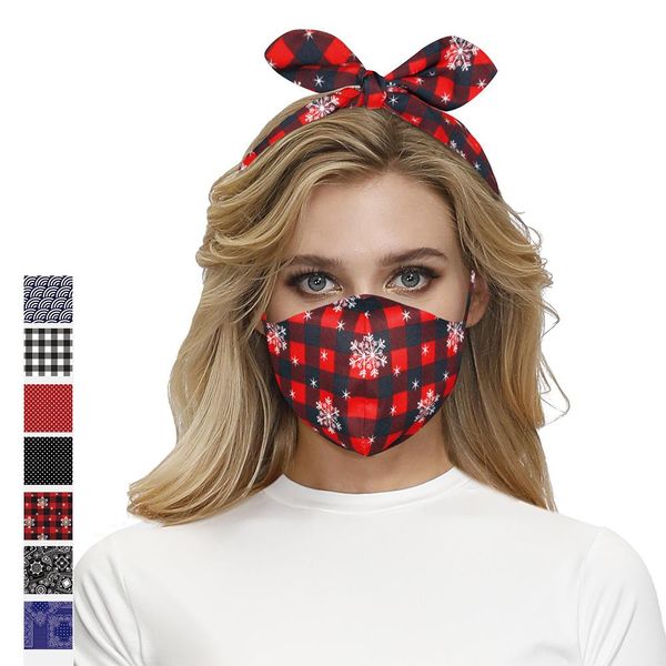 

bow headband mask women girl hair accessories xmas snowflake grid multi-functional fashion christmas hair head mask, Slivery;white