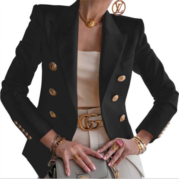 

fall winter office lady coat button blazer women triple breasted slim suit solid color fashion long sleeve women jacket, White;black