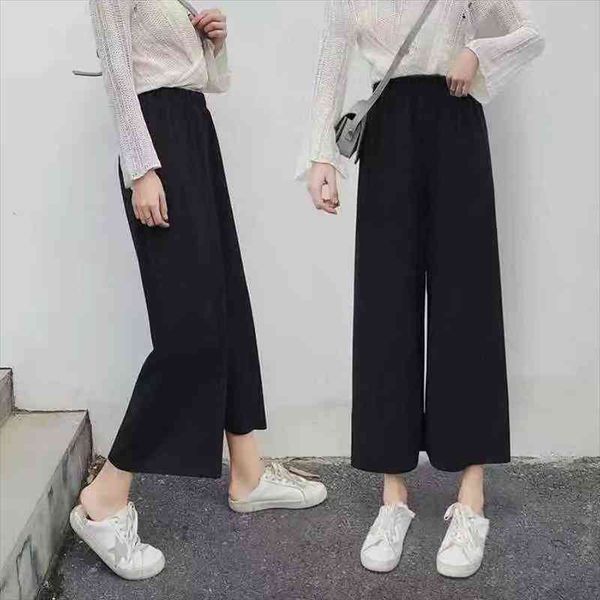 

wide leg pants womens summer loose casual slim high waist versatile black capris straight sweat pants, Black;white