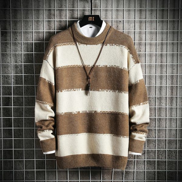 

2021 new vintage standard pullover's knit man's neck streetwear hip hop retro casual sweater oversize 2909, Black