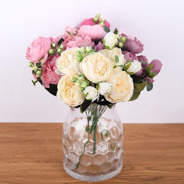 

vintage peony artificial flower bouquet bride white rose silk fake faux small for wedding navidad decoration spring home decor1