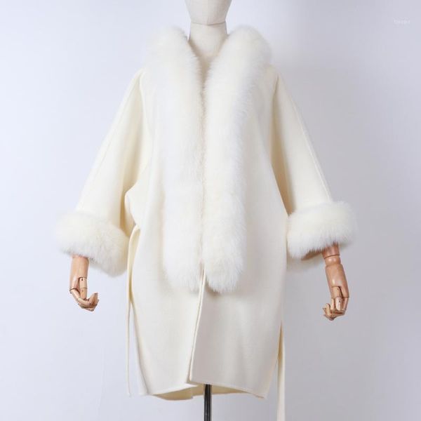 

ladies woollen coat with fur collar and sleeve women 100% wool shawl1, Black