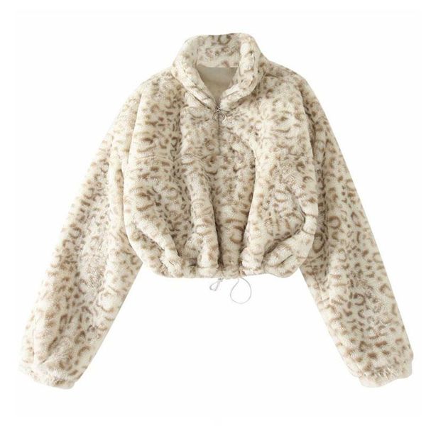 

seebeautiful leopard ptinting large size jacket coat stand collar long sleeve zipper new fashion 2020 winter women m538, Black;brown