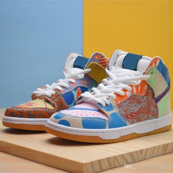 

sb dunk граффити мандарина уток высокой верхней скейтборд обувь случайная для мужчин и женщин, красочных клубник, размером 36-45