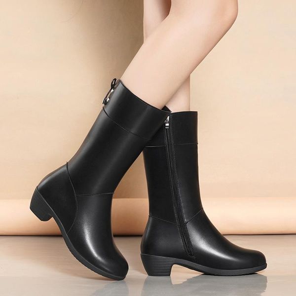 

обувь круглый носок мода сапоги женщина пинетки дамы низкие шкалы пинетки сапоги женщины зимняя обувь панк 2020 кожа средний, Black